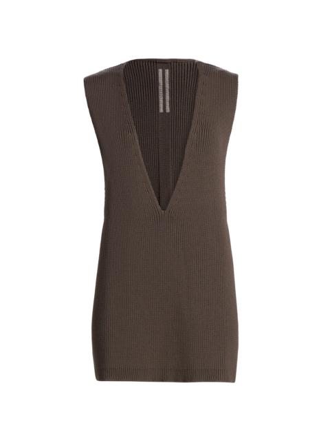 Rick Owens Women's Maglia Plunging V-Neck Sleeveless Wool Top - Dark Dust