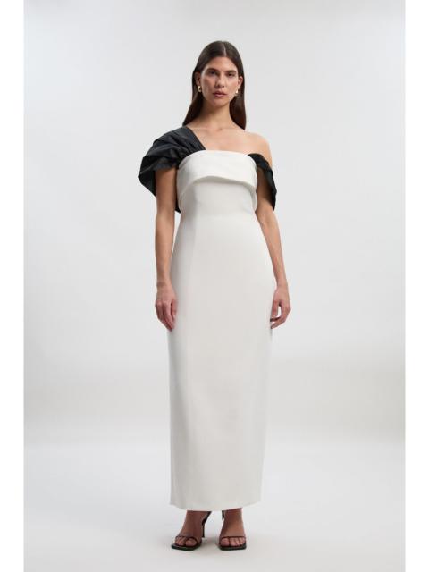 KAREN MILLEN Clean Tailored Taffeta Mix Contrast Drama Sleeve Maxi Dress