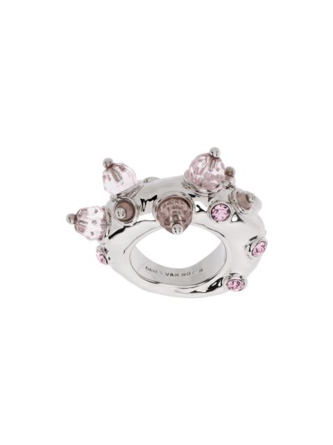 Silver & Pink Beaded Ring