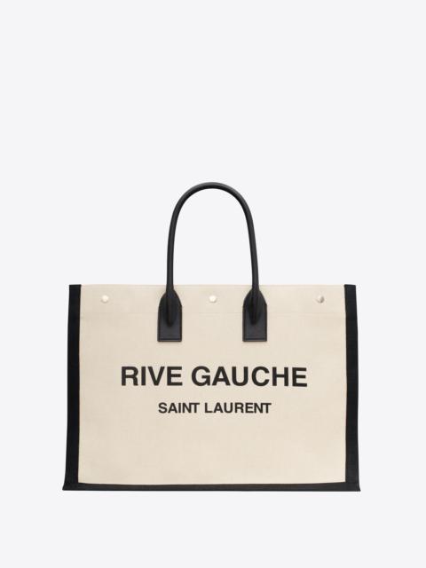 SAINT LAURENT rive gauche large tote bag in canvas and smooth leather