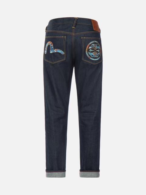 EVISU Koi Playing In Waves Pattern Seagull and Kamon Embroidery Cropped Carrot Fit Jeans #2017