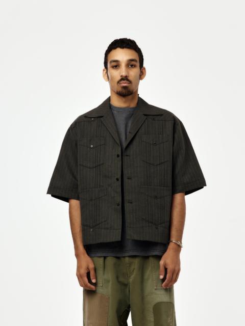 Kapital COTTON LINEN HERRINGBONE STRIPE SHORT SLEEVE CUBA JACKET (CHARCOAL)