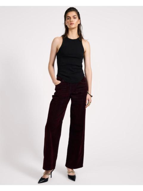ONE TEASPOON Jackson Mid Waist Wide Leg Velvet Finish Denim Jeans - Flocked Maroon