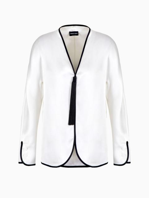 GIORGIO ARMANI Draped shirt with zip in double-sided silk satin