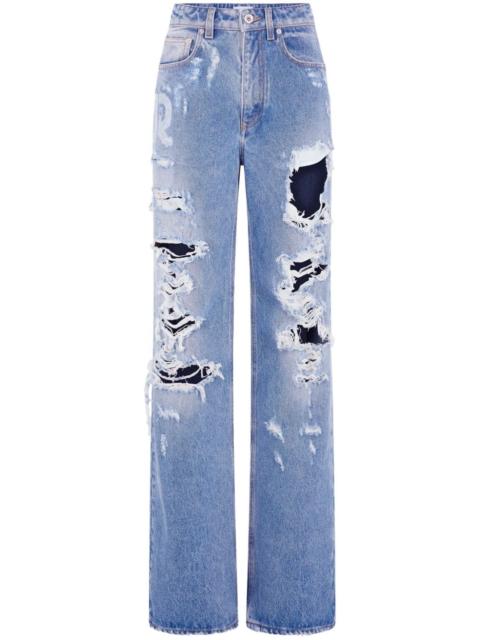 rabanne ripped-detailing cotton wide-leg jeans