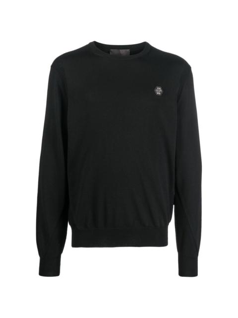 PHILIPP PLEIN logo patch merino wool jumper