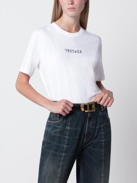 VERSACE Slim cotton jersey T-shirt with embroidered logo, white