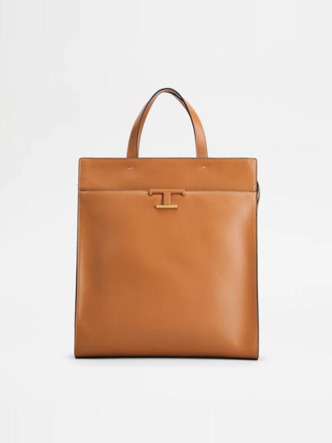 Tod's T TIMELESS SHOPPING BAG IN LEATHER MEDIUM - BROWN