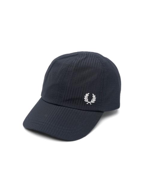 logo-embroidered seersucker cap