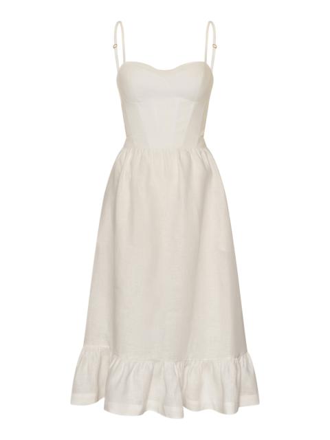 ANDRES OTALORA Inspiras Eyelet Linen Midi Dress off-white