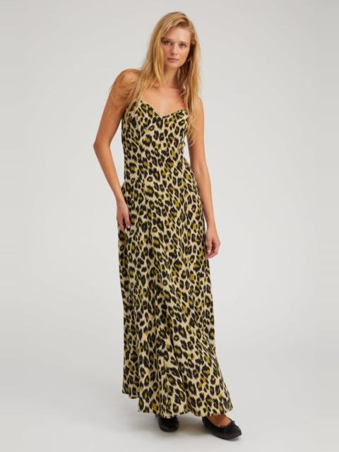SPRWMN GREEN LEOPARD SILK MAXI DRESS