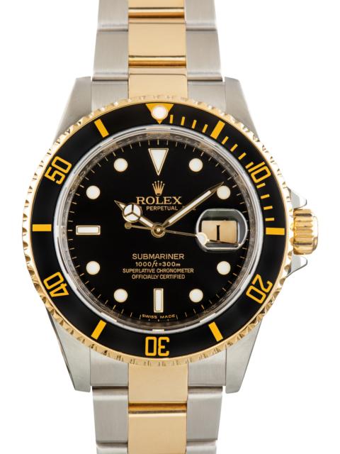 ROLEX Pre-Owned Two Tone Rolex Submariner Ref 16613 Black Aluminum Dial