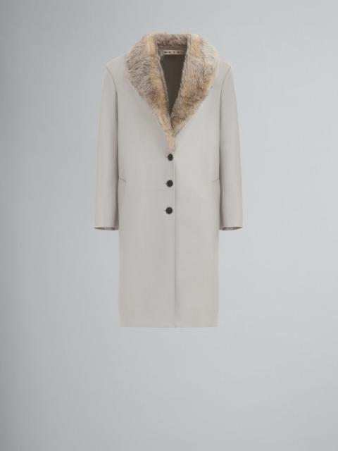 GREY NAPPA COAT WITH SHEARLING COLLAR