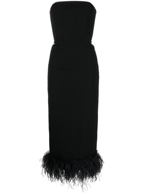 16ARLINGTON strapless feather-trim dress