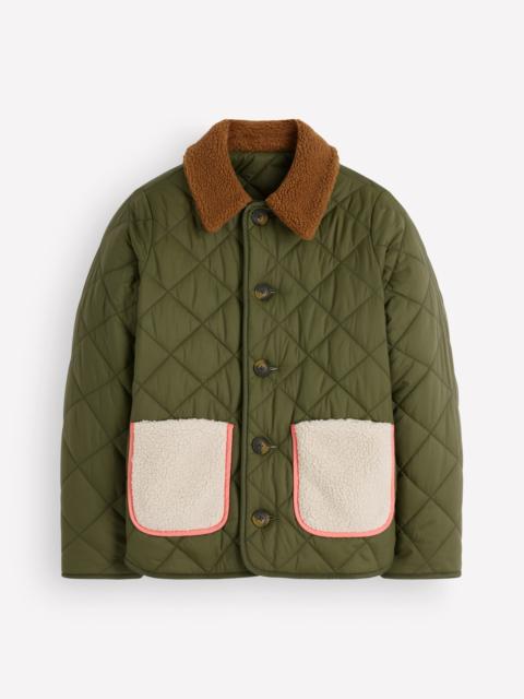 BODEN Reversible Borg Mix Coat-Woodland Green