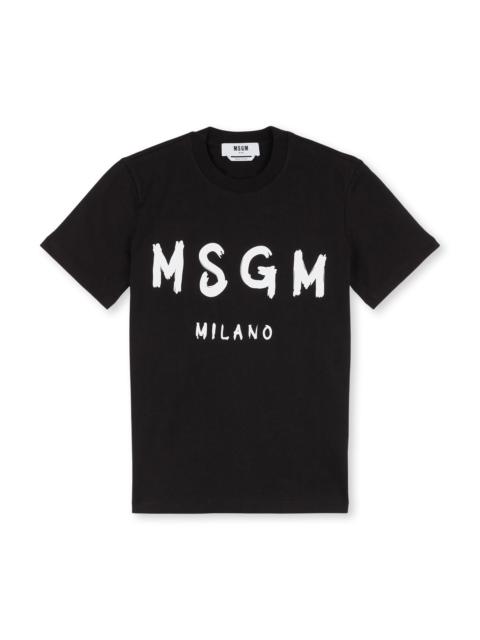 MSGM 로고를 가진 단단한 색깔에 있는 면 T 셔츠