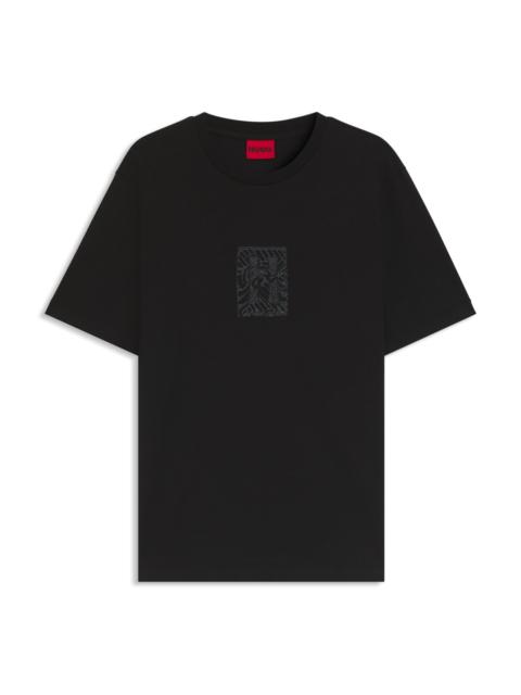 HUGO EMBROIDERED-ARTWORK T-SHIRT IN COTTON JERSEY