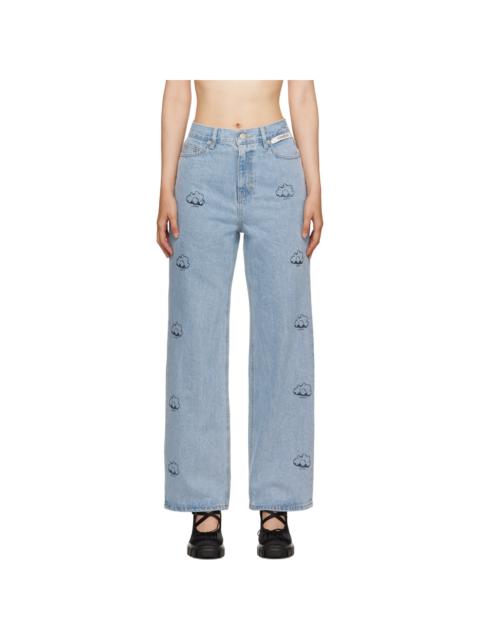 KIMHĒKIM Blue Pearl Stamped Jeans | REVERSIBLE