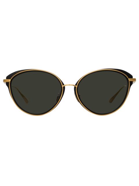 LINDA FARROW SONG CAT EYE SUNGLASSES IN YELLOW GOLD AND BLACK