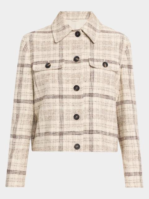 Brunello Cucinelli Check Linen Cotton Silk Tweed Single-Breasted Jacket