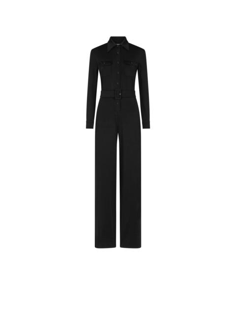 SATIN STRETCH JERSEY BELTED JUMPSUIT