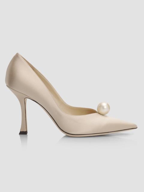 JIMMY CHOO Women's Ziri 90MM Imitation-Pearl Satin Pumps - Light Soft Gold