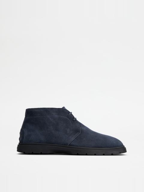 Tod's DESERT BOOTS IN SUEDE - FURRY LINING - BLUE