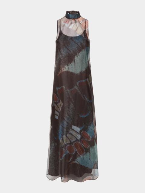 STAUD Albee Butterfly Tie-Neck Maxi Dress