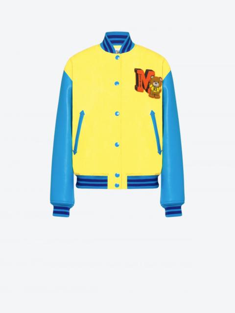 Moschino VARSITY TEDDY BEAR NYLON AND LEATHER BOMBER