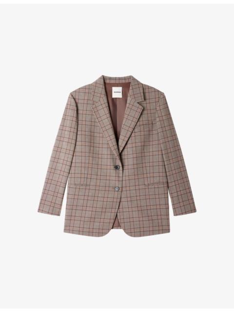 Sandro Check Single-Breasted Wool-Blend Blazer
