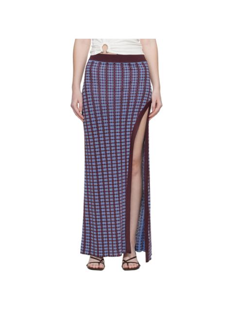 rabanne Blue & Burgundy Knit Midi Skirt