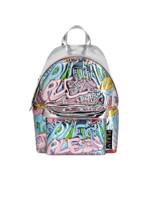 Bombing Graffiti metallic leather backpack