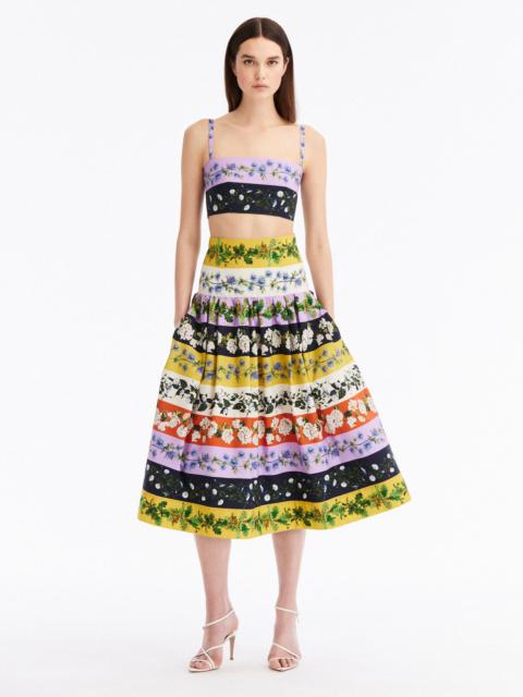 Oscar de la Renta BOTANICAL STRIPE COTTON POPLIN SKIRT