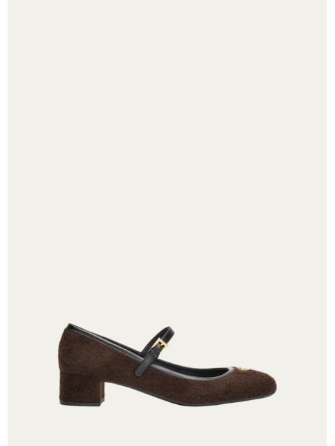 Prada Triangle Logo Wool Mary Jane Ballerina Flats