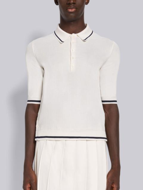 Thom Browne Silk Cotton Pique Tipping Short Sleeve Polo