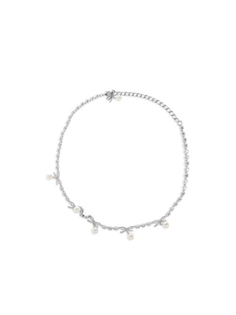 self-portrait crystal-embellished bow necklace