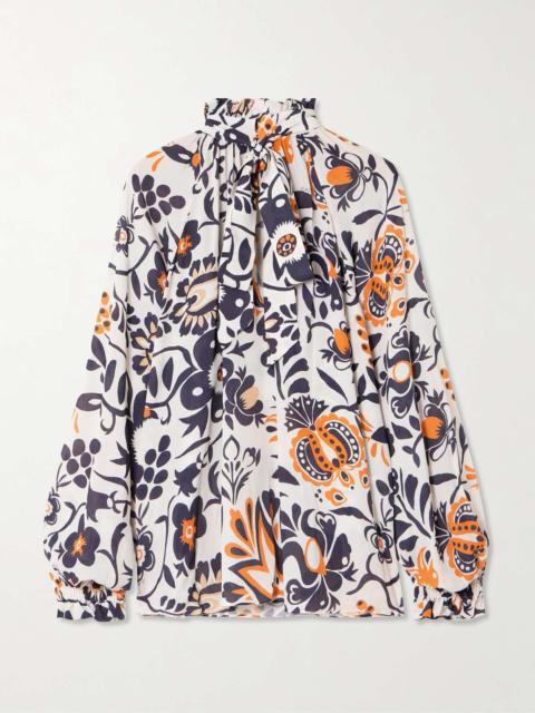 La DoubleJ Cerere ruffled tie-detailed printed crepe blouse White