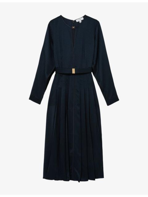 REISS Kea Houndstooth-Check Long-Sleeve Woven Shirt Dress