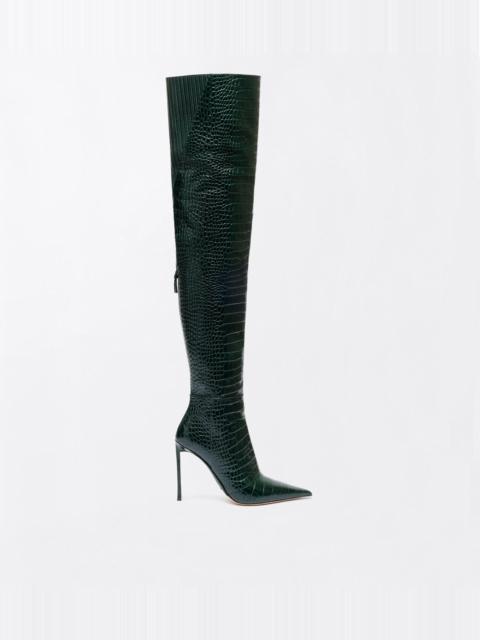 TOM FORD SHINY STAMPED CROCODILE LEATHER VERTIGO THIGH HIGH BOOT