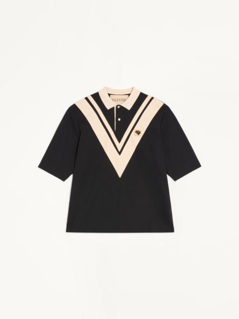 Valentino VALENTINO COTTON POLO WITH INLAID V AND EMBROIDERED PANTHER PATCH