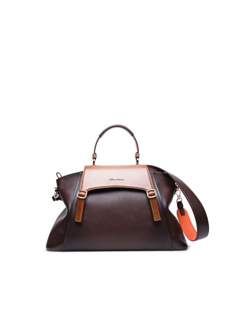 Santoni logo-debossed leather shoulder bag