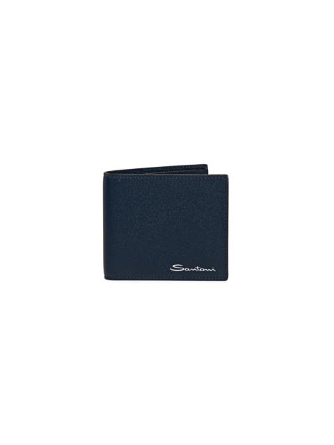 Santoni Blue saffiano leather wallet