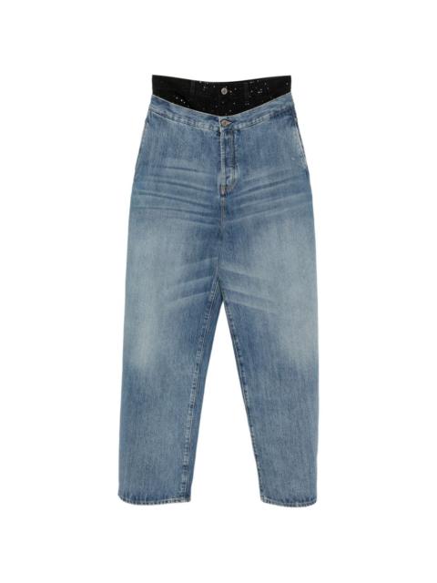 THE ATTICO rhinestone-embellished layered-waistband jeans