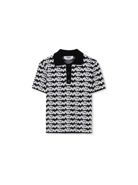 MSGM Viscose polo shirt with new jaquard brushstroke logo all over