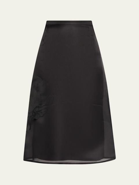 AKRIS Anemone Corsage Organza Midi Skirt