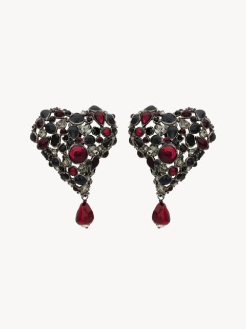 SAINT LAURENT CRYSTAL HEART EARRINGS IN RESIN AND METAL