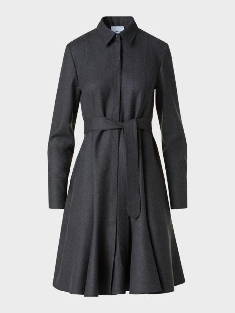 AKRIS Long-Sleeve Belted Wool Flannel Shirtdress