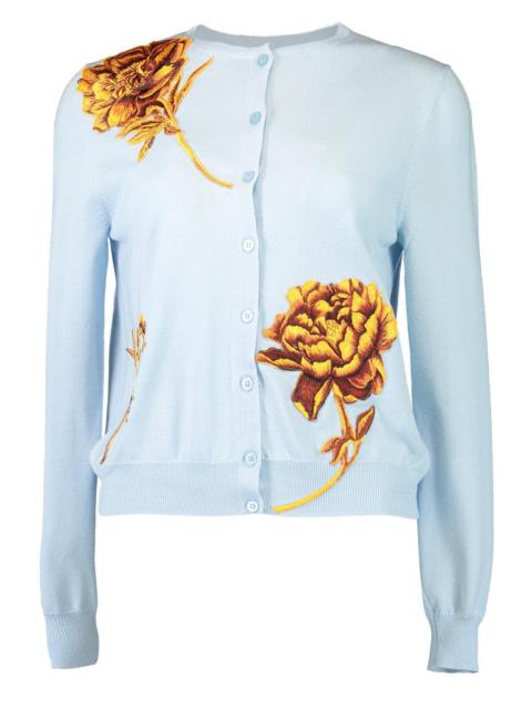 Oscar de la Renta Tonal Peony Embroidered Cardigan