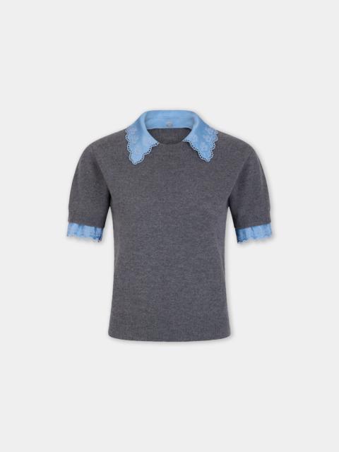 rabanne GREY WOOL AND CASHMERE SHORT-SLEEVE SWEATER