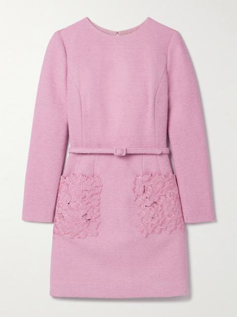 Oscar de la Renta Belted Embroidered Cotton-blend Bouclé-tweed Mini Dress